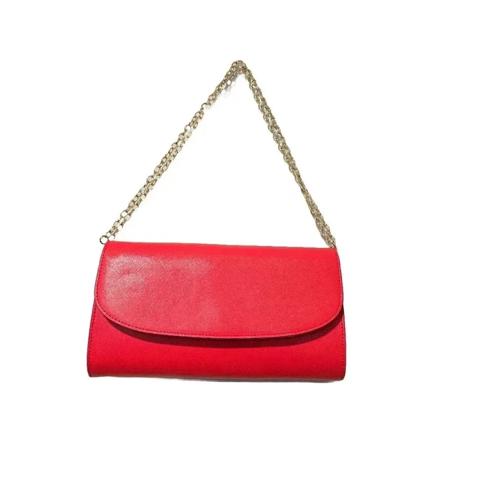 Red Clutch Purse with Gold Chain Strap